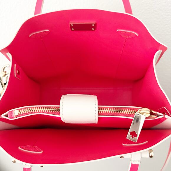 KATE SPADE | "Arbour Hill Elodie" Purse Nude Beige Bright Coral + Long Strap - Picture 7 of 14